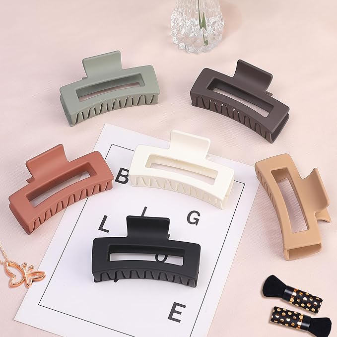 Hair Clip, 3.5 Inch Medium Hair Claw Clips 6 Pack for Women - Brown Hair Accessories