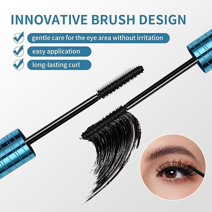 2 Pack Volumizing Mascara for Older Women 60 Plus - Lengthening & Thickening Formula, Smudge-Proof, Clump-Free, Waterproof Mascara for Thin Lashes, Ultra-Defining Lash Lift for Mature Eyes (Black, 2)