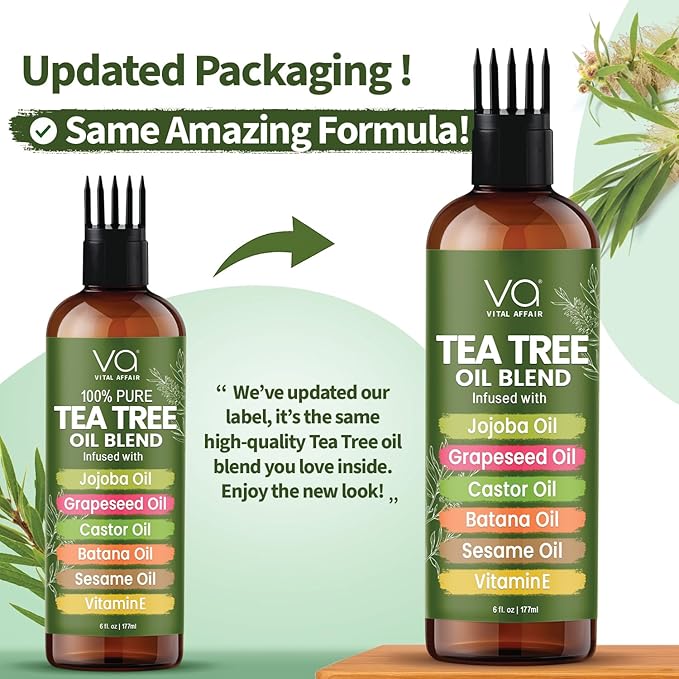 VITAL AFFAIR Tea Tree Oil For Hair With Jojoba, Castor, Batana Oil - Tea Tree Hair And Scalp Treatment - Hair Oil For Dandruff - Helps Strengthen, Volumize & Promotes Hair Growth - 6 Fl Oz