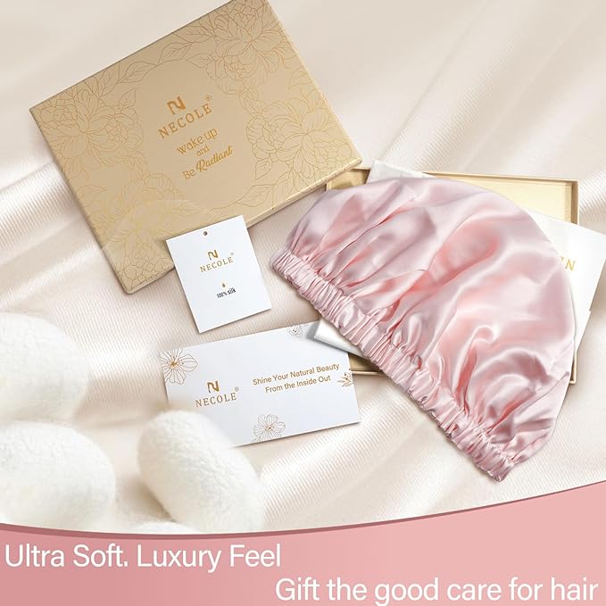 Silk Bonnet for Women 100% Mulberry Silk Sleep Cap 22 Momme Double Layer Hair Wrap for Curly Short Long Hair