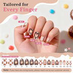 16 Sizes Press on Nails Kit for Kids - 32 Pieces French Almond Fake Nail Tips for Girls 8-12 Years Old with Jelly Nail Adhesives & No-Lamp Nail Glue, Birthday Christmas Gifts (Cozy Autumn)