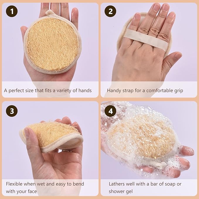 3 Pack Natural Loofah Face Scrubber, Women Facial Pad, Loofa Face Exfoliator Scrubber, Exfoliating Loofah Sponges for Shower Face