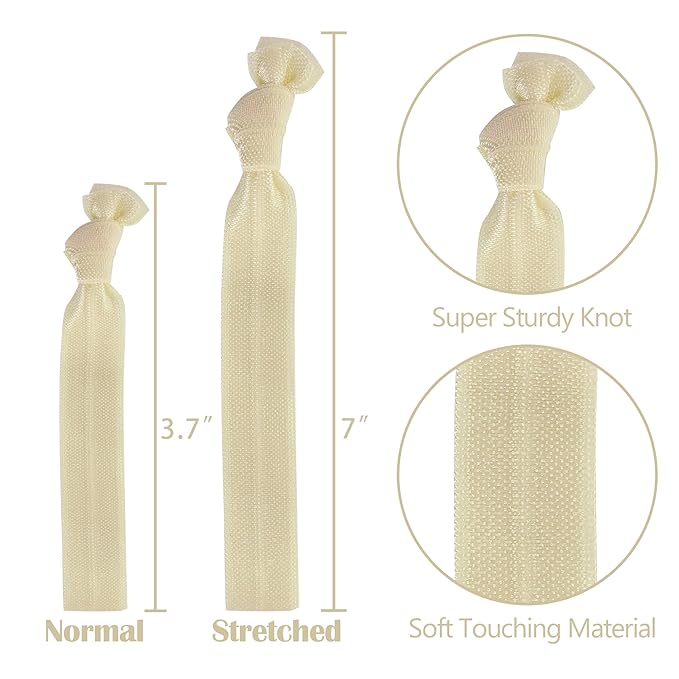 MEEDEE 100 Pack Beige Color Hair Ties For Women No Crease Soft Elastic Ribbon No Damage Beige Hair Ties Knotted Ouchless Hair Ribbon Yoga Hair Ribbons Elastic Bracelets