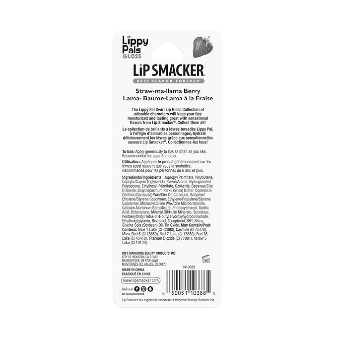 Lip Smacker Lippy Pals Swirls Llama, Flavored Moisturizing & Smoothing Soft Shine Lip Balm, Hydrating & Protecting Fun Tasty Glossy Finish, Cruelty-Free & Vegan - Straw-Ma-Llama Berry (Pack of 2)