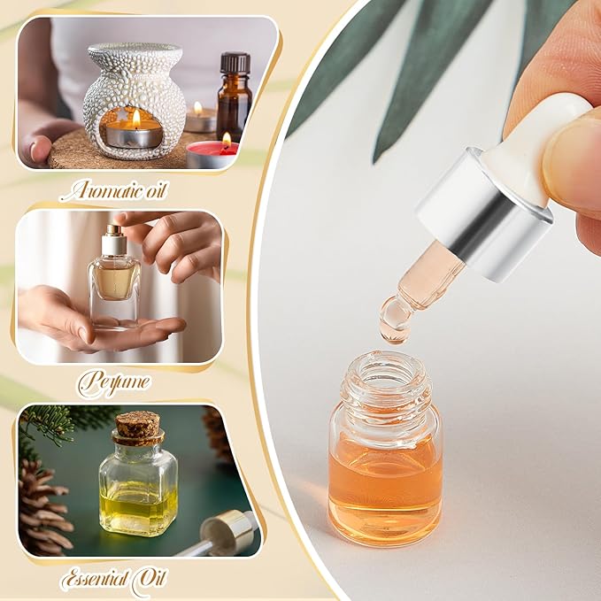 200 Pcs Mini Glass Oil Dropper Bottle Bulk, Clear Essential Small Empty Bottles Sample Containers Perfume Liquid Vials with Cap for Traveling (2 ml,Silver)