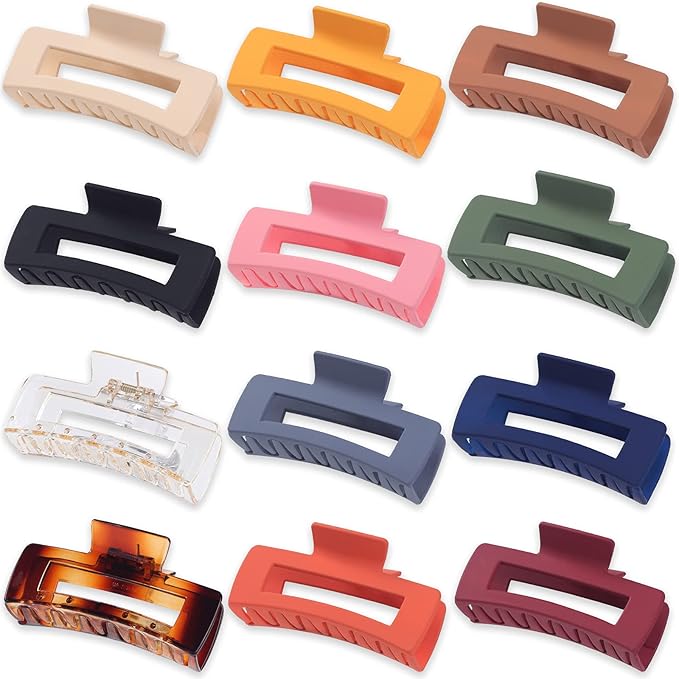 4.1 Inch Large Hair Accessories - 12 Pcs Big Square Jaw Clips for Thick Hair, Jumbo Bulk Clips for Women and Girls
