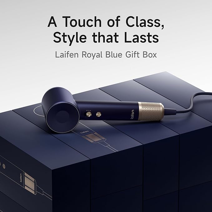 Laifen Premium High-Speed Hair Dryer Royal Blue Gift Box, Professional Ionic Portable Blow Dryer with 110,000 RPM, Lightweight, Low Noise, 360° Magnetic Styling Attachment, Wall Mount, Gift Bag