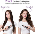 Cordless Curling Iron Hair Straightener: Travel Mini Flat Iron USB Rechargeable 4000 mAh 2 in 1 Small Cordless Portable Hair Curler
