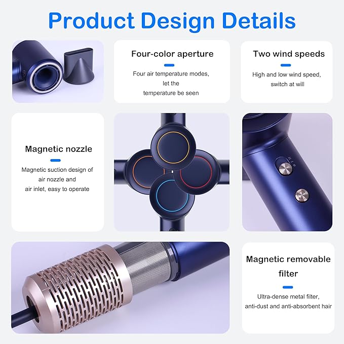 Professional Ionic Hair Dryer with Brushless Motor, High-Speed 110000 RPM Low Noise Temperature Control Portable Negative Ionic Blow Dryer with Concentrator Nozzle for Home, Travel and Salon