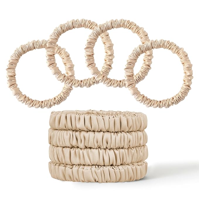 8Pcs Silk Scrunchies Hair Ties for Women & Girls, Mulberry Silk Scrunchies No-Damage Thin Satin Ponytail Holders for Hair Care(Clolor 04)