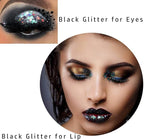 MEICOLY Black Glitter, Professional Body Paint, Mermaid Sequins Eye Glitter for Halloween Cosplay SFX Makeup, Chunky Face Gel for Women and Kids, 50ml