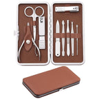 Manicure Set, FAMILIFE Professional Manicure Kit Nail Kit Mens Grooming Tools Pedicure Tool 9PCS Gifts for Men Boyfriend Stainless Steel Nail Clipper Set Leather Case Brown