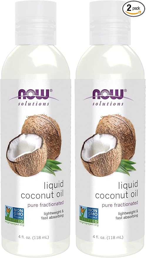 NOW Solutions, Liquid Coconut Oil, Light and Nourishing, Promotes Healthy-Looking Skin and Hair, 4-Ounce (Pack of 2)