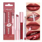 3PCS Lip Liner and Lipstick Combo Set - Matte Lip Liner Pencil, Velvet Matte Lipstick & Hydrating Collagen Lip Gloss - Long-Lasting, Smudge-Proof, High Pigment Nude Brown Lip Makeup Kit (#2 Red Rose)