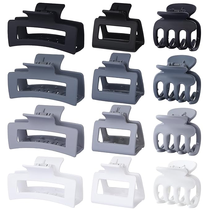 3 Styles Hair Clips for Women Small Medium Big Claw Clips for Thin Thick Hair 12 Pcs Hair Claw Clips Hair Clips Combination Hair Accessories for Women (Grey)