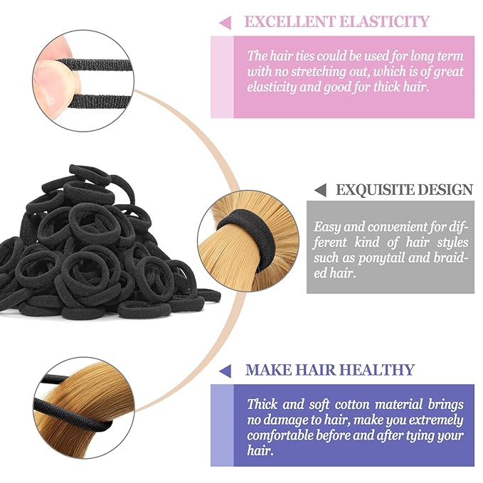 100 pcs No Break Hair Ties fitting Kit, and limited-time Starter Kit | Gentle for any hair type with no slipping or snagging Color mixing(Black)