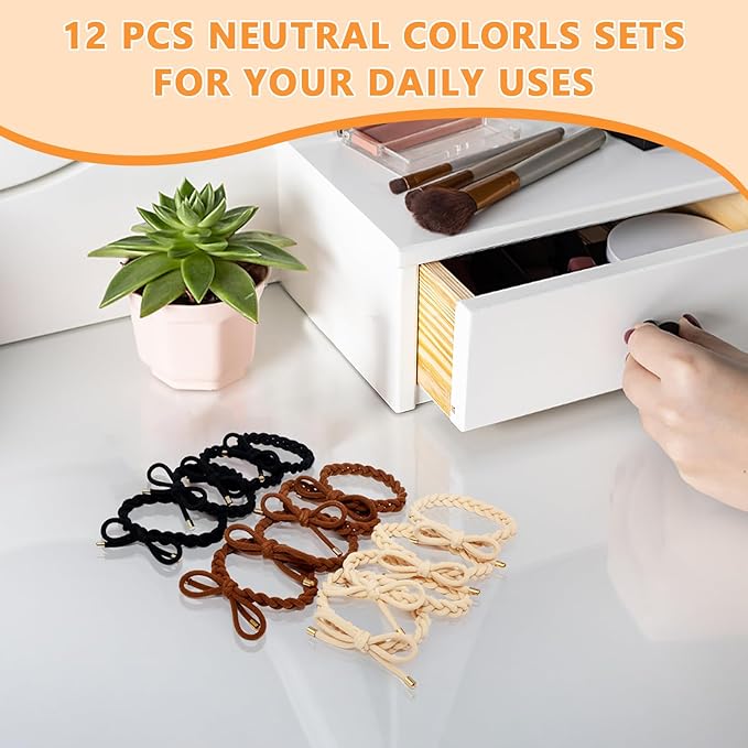 12 PCS Braided Hair Ties Bow Tie Hair Bracelets for Women Girls Elastic Hair Ties No Damage Ponytail Holders