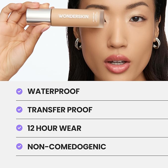 Wonderskin Hyper Bond All-Day Stay Serum Foundation – Waterproof, Transfer-Proof, 24HR Longwear Face Makeup with Niacinamide & Hyaluronic Acid – Lightweight, Natural Finish (Bliss)