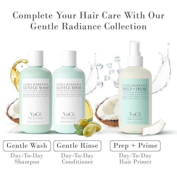 VoCÊ Haircare Gentle Wash Vegan & Cruelty-Free Shampoo | Clean Haircare, Color Safe, Paraben and Sulfate Free, Ultra Radiance, Hydrating, Shine Enhancing (8.5 oz | 250 ml)