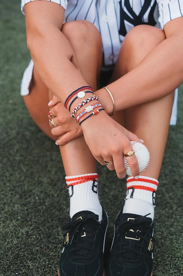 K'lani Game Day Hair Tie Bracelets – 5-Pack Stretchy No-Crease Hair Ties & Stylish Bracelets – Team Color Accessory for Hair or Wrist - Crimson & Navy, Large