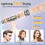 High Speed Plasma Ion Hair Dryer with Diffuser, Professional Blow Dryer 130000 RPM Brushless Motor for Fast Drying,1500W 3Temps/3Speeds Thermo-Control Lightweight Hairdryer for Women Home Travel Salon