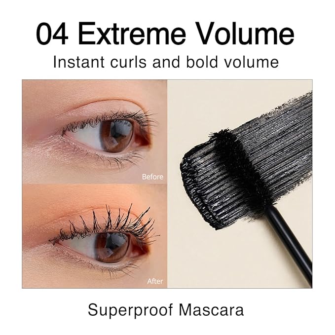 CLIO Kill Lash Superproof Mascara, Washable Tubing Mascara Black, Voluminous Eyelash, Long-Lasting, Clump & Smudge-Free, Vegan Formula for Sensitive Eyes, Korean Makeup Beauty (004 Extreme Volume)