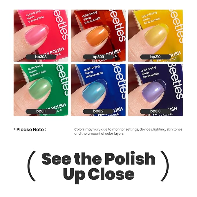 Beetles Neon Nail polish Set, 6 Jelly Colors Bright Rainbow Nail Polish Kit Quick Dry Finger Nail Polish Glossy Shine Nail Lacquer Polish Long Lasting Gifts for Women