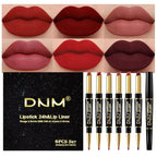 evpct 6Pcs Red Lip Liner and Lipstick Lip Stain Crayon Gift Set for Women Dark Deep Red Nude Long Lasting 24 Hour Matte Color Stay Lipstick with Lip Liner Set labiales mate 24 horas originales