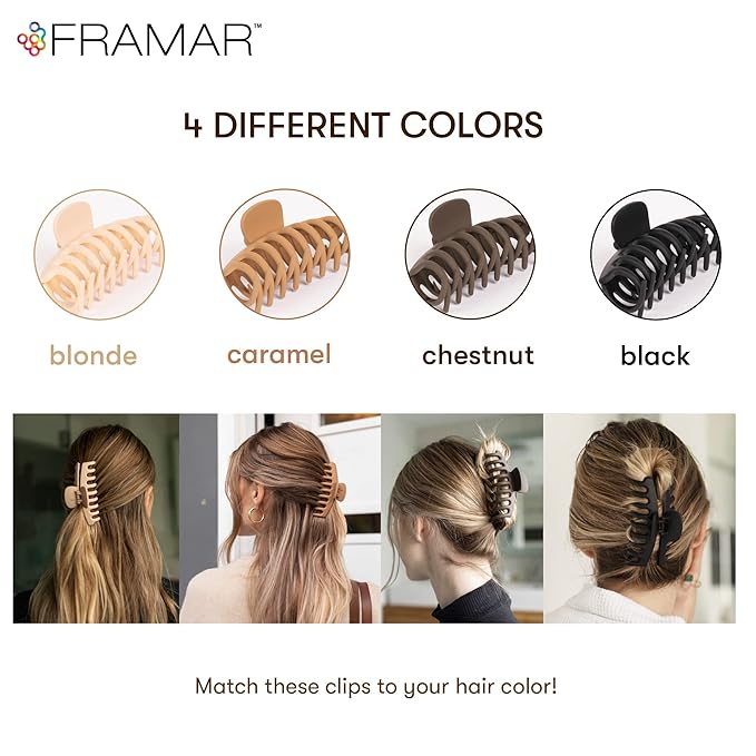FRAMAR Extra Large Claw Clips For Thick Hair – Hair Claws Pack, Large Hair Clips For Thick Hair, Claw Clip Pack, Hairclips, Hairclips. For Women, Ganchos Para El Cabello – Non Slip Matte Finish