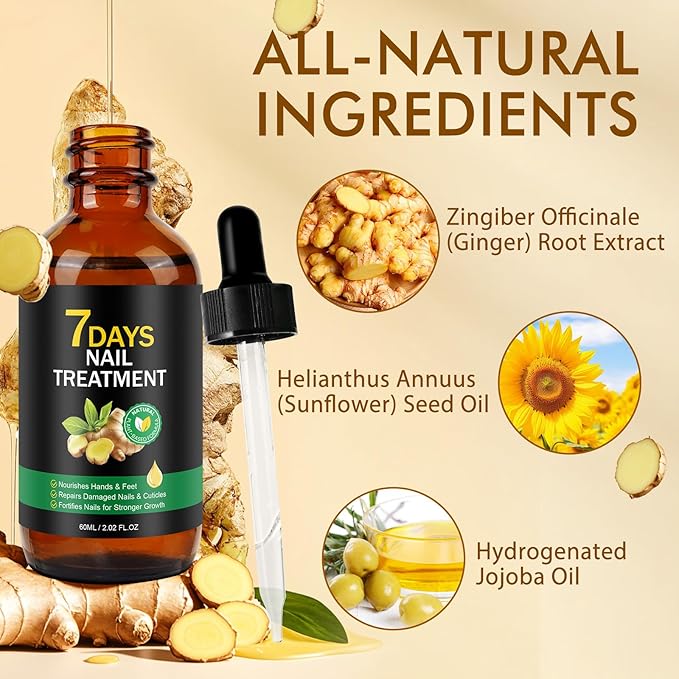 2PCS Ginger Nail Treatment, Nails Growth Serum, Nail Repair Cuticles Oil, Ginger Nail Serum Oil for Strengthen nails & Promote Nail Growth, Natural Plant Formula
