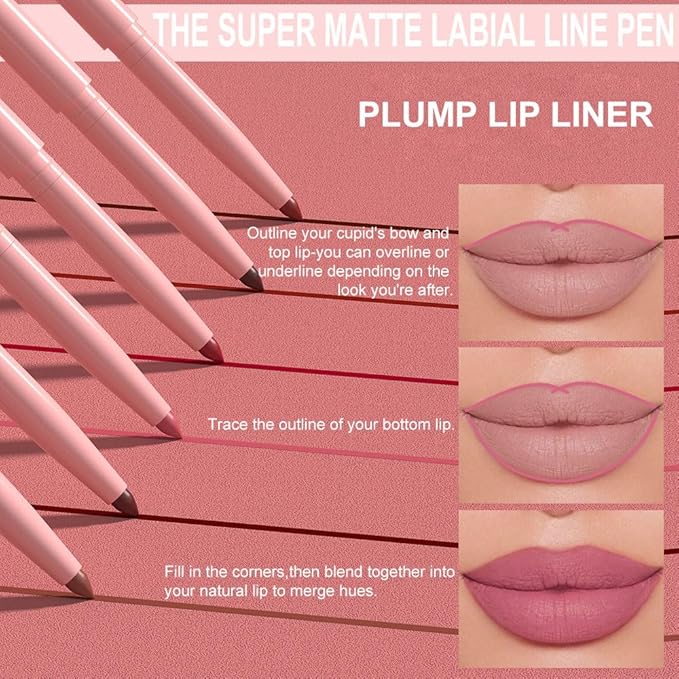 evpct 3Pcs Retractable Lip Liner Pencils Set Pack for Shaping & Sculpting Lips, Pink Chestnut Maroon Dark Taupe Brown Creamy Matte Velvet Pigmented Lip Liner lipliners Crayon Lipstick,09 + 10 + 12