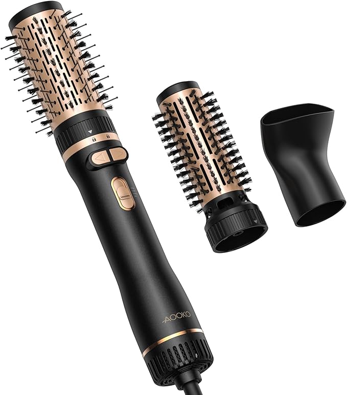 Rotating Hair Dryer Brush, Blow Dryer Brush with 2 Brushes (1.5" & 2") and Concentrator, Fast Drying, Straightening & Volumizing, Gold