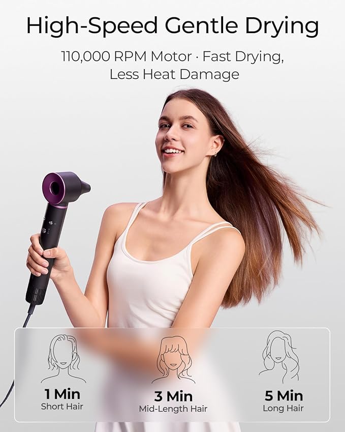 Funflow 5 in 1 Hair Styler – High-Speed 110,000 RPM Hair Dryer Brush with Auto Curling, Straightening & Volumizing Brushes for Quick, Frizz-Free Styling & No Heat Damage, Convenient Hair Styling Tools