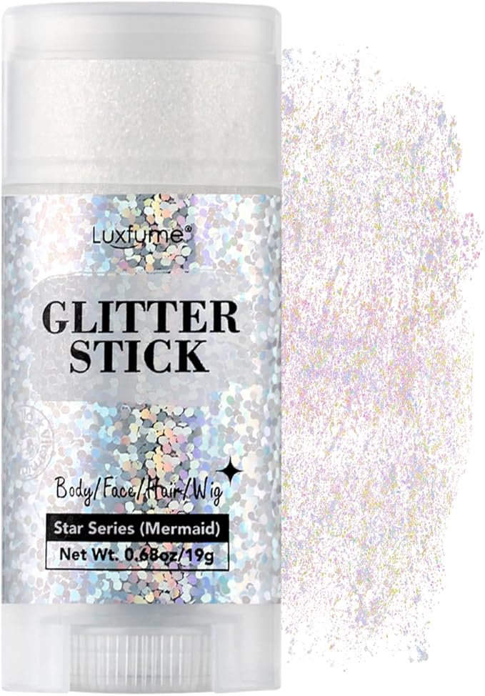 Mermaid Hair Glitter Stick, Waterproof Face Glitter for Concerts Music Rave Festival Party, Face and Body Glitter Makeup with Sparkle for Women Body/Face/Hair/Wig