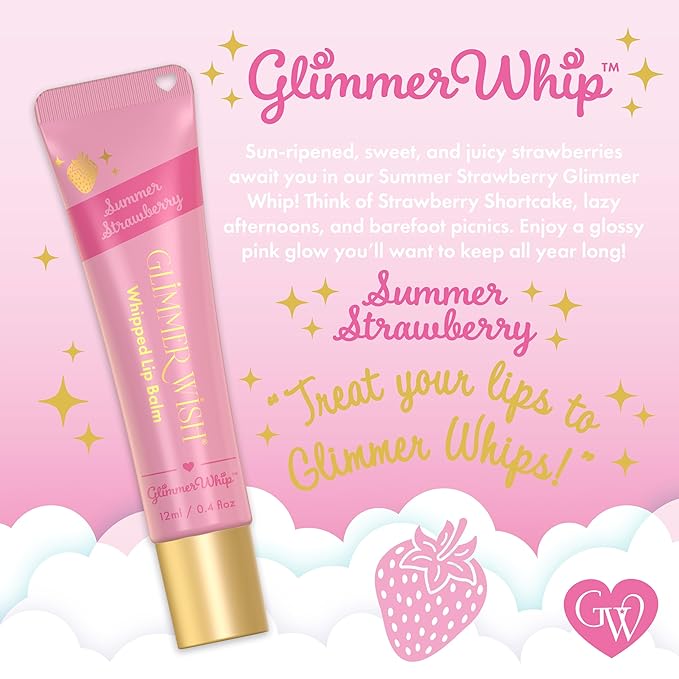 Glimmer Wish Glimmer Whip Hydrating Lip Balm – Moisturizing Lip Care with Organic Oils & Butters – Vegan Lip Moisturizer (Summer Strawberry)