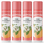 Badger Pink Grapefruit Classic Lip Balm, 100% Organic Lip Balm, Long Lasting Lip Care w/Light Silky Texture, Refreshing & Uplifting, 4 Pack