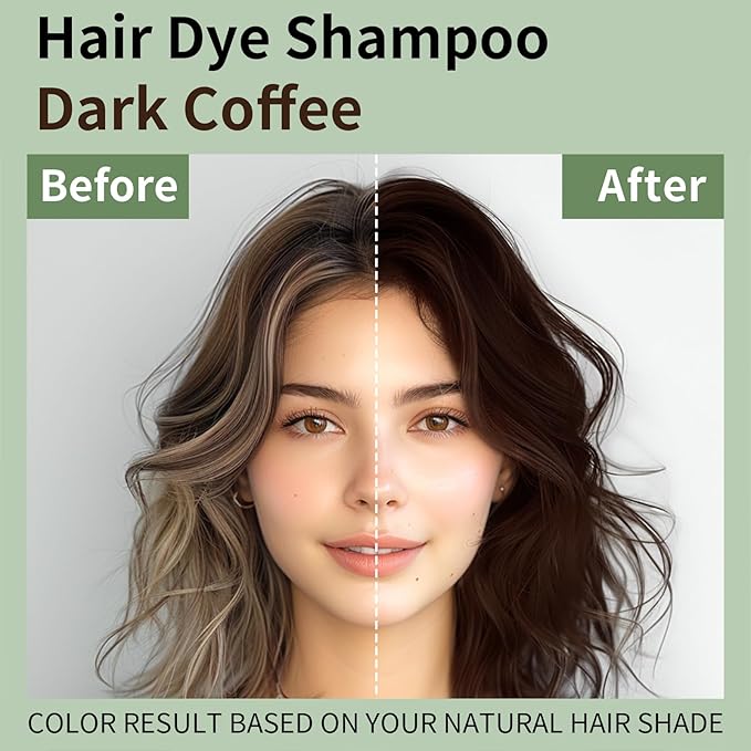 Dark Coffee Hair Dye Shampoo 3 in 1 for Gray Coverage, Instant Natural Hair Color Shampoo, Semi-Permanent Shampoo Hair Dye, Gifts for Men Women 16.9 Floz