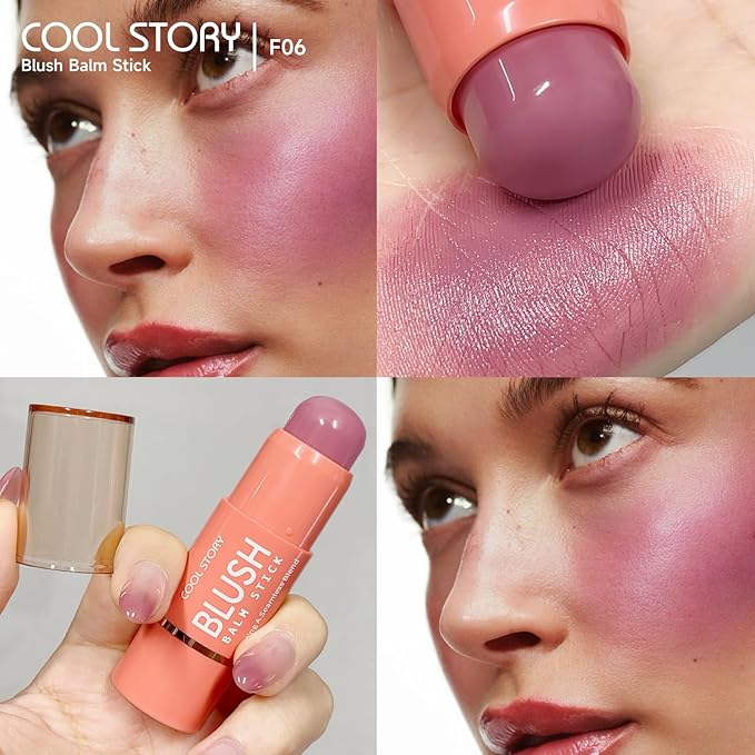 Cool Story 3-in-1 Makeup Set, Highlighter, Blush and Contour Balm Stick, Cream Formula for Face Contouring, Professional Cosmetic Kit (Blush-F06)