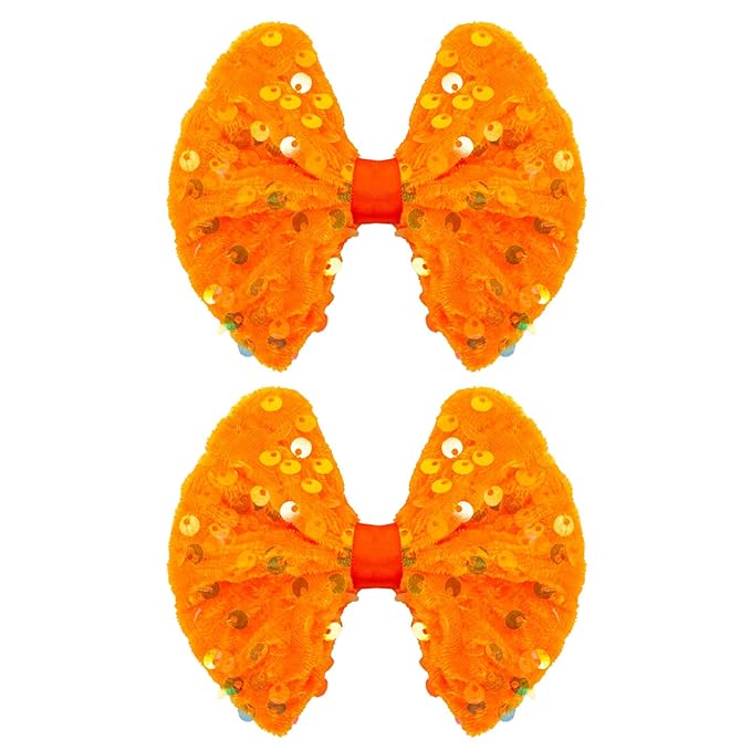Velvet Sequin Hair Bows Fall Orange Bow for Women Girls, 4in Glitter Handmade Hair Clips Alligator Clips Sparkly Ponytail Holder Hair Accessories for Helloween, Christmas, Birthday Party, Wedding