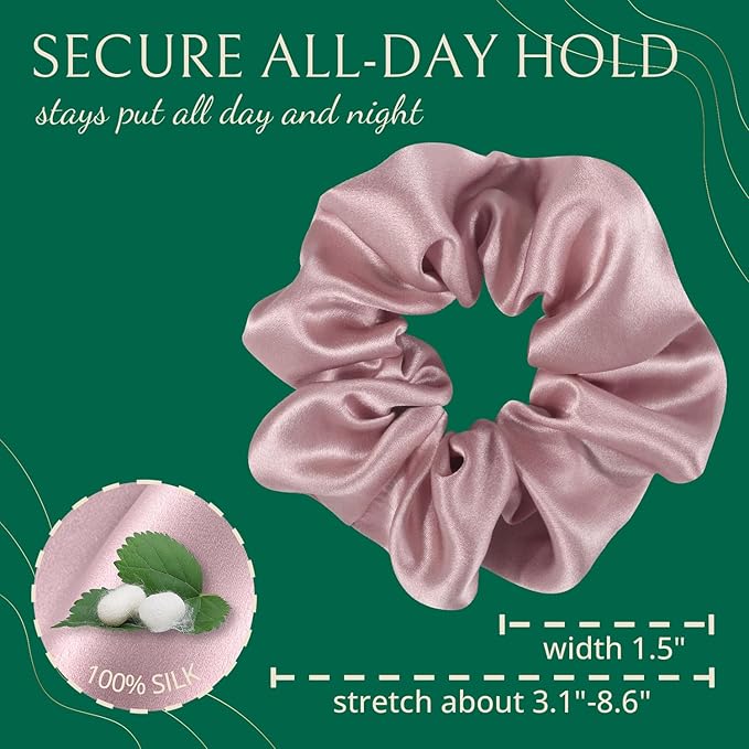 Joyhabit Silk Scrunchies for Women and Girls, Pink, 3 Pieces, 4CM Hair-Friendly Cute & Durable Hair Ties for Women, Great for Bedtime and Everyday Style