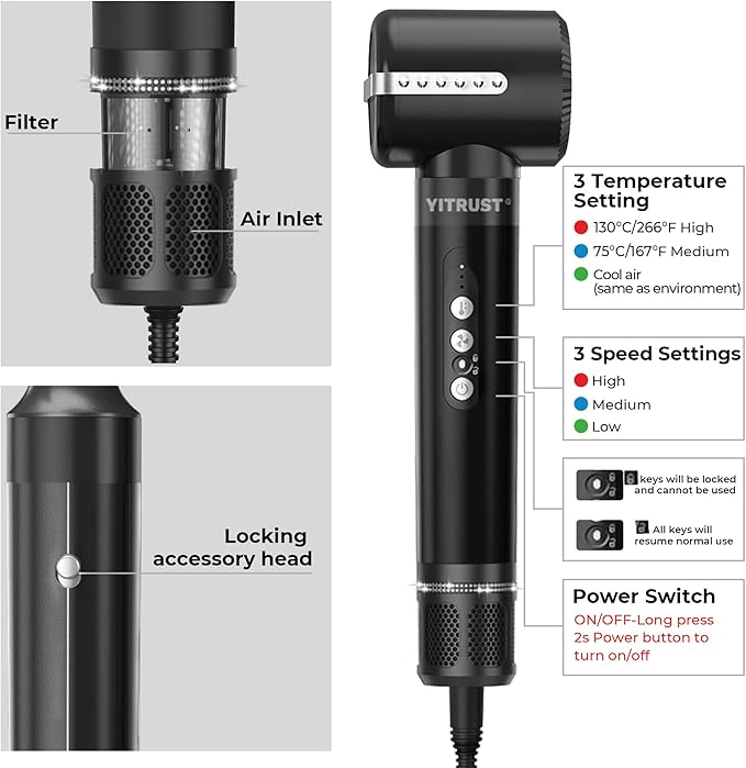 Blow Dryer Brush 7 in ONE，Autowrap Curling Wand, 110,000 RPM High-Speed Negative Ionic Hair Dryer with Diffuser Concentrator, Round Brush Blow Dryer Air Styler, Volumizing Hair Styling Tools