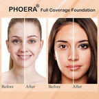 2 Pack PHOERA Foundation Nude 102 and Face Primer, Liquid Full Coverage Foundation Set, Foundation Brush Powder Brush,5 Makeup Sponge,24 HR Matte Oil Control Concealer (102 Nude)