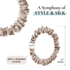 Zenssia Silk Scrunchies for Hair, 4PC Pure Mulberry Silk Hair Ties No Damage, Skinny Elastic Scrunchies for Fine & Thin Hair, Black Coffee