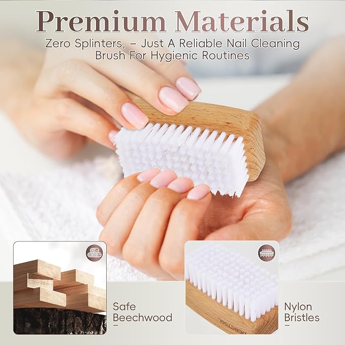 2-Pack Fingernail Brush - Wooden Nail Brush for Cleaning Fingernails, Two Side Bristle Hand Nail Scrubber for Cleaning Tough Grime, Gardening & Manicure