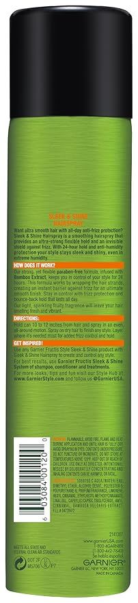 Garnier Fructis Style Sleek and Shine Anti-Humidity Hairspray, Ultra Strong Hold, Frizz Protection 8.25 Oz, 3 Count (Packaging May Vary)