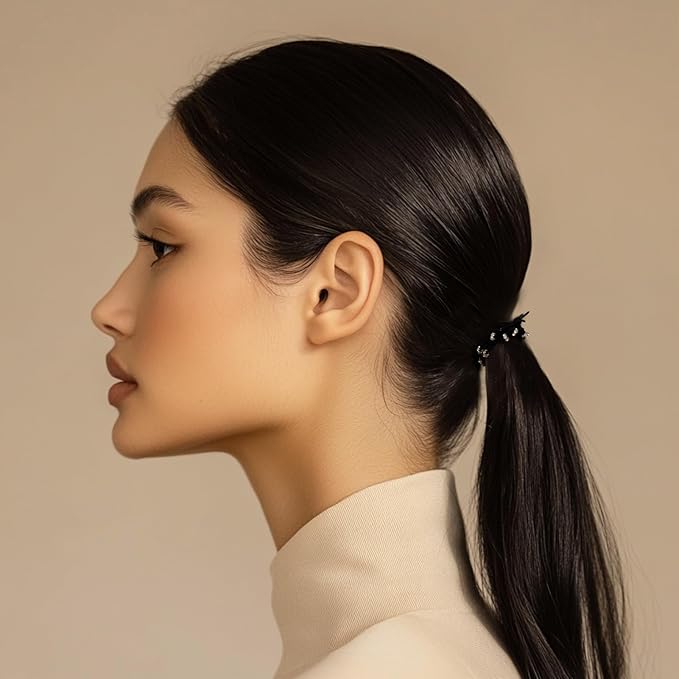 10pcs Braided Hair Ties with Gold & Crystal Beads, Elastic Hair Ties for Women, Neutral Colors