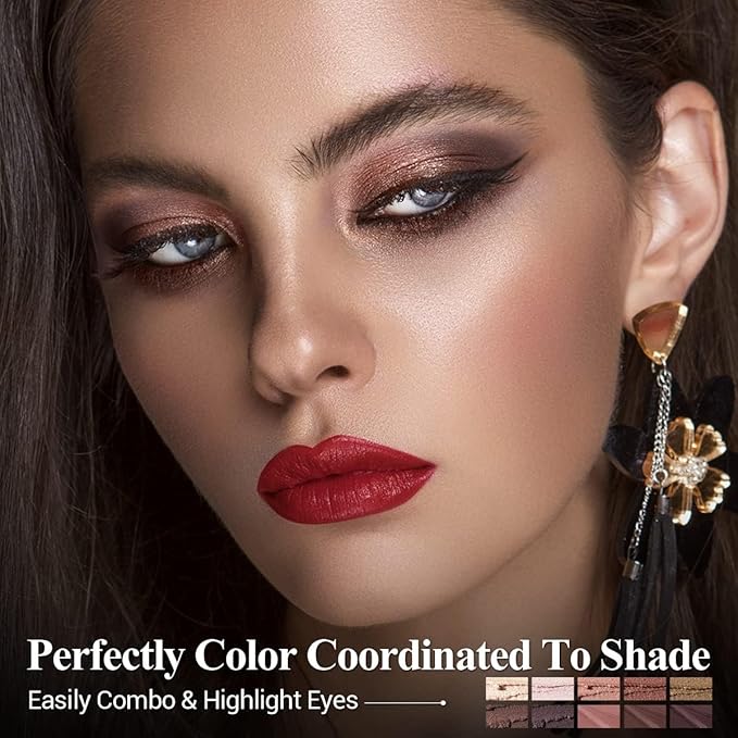 Brown Eyeshadow Stick Makeup Set 10PCS, Neutral Shimmer And Matte Cream Eye Shadow Palette, Metallic Bronze Smoky Eyeliner Brightener Crayon Pencil Kit, Ideal Gift for Women -Ash Rose