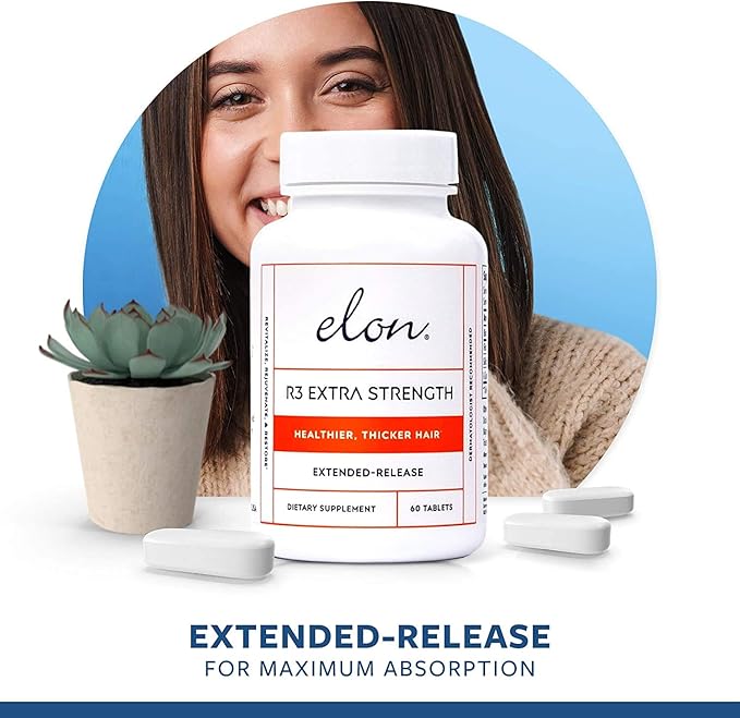 Elon R3 Extra Strength for Hair Growth - Supplements for Women to Grow Thicker, Fuller Hair, Advanced Formula with 5000 mcg Biotin Per Serving & Collagen, 60 Count (Pack of 3)