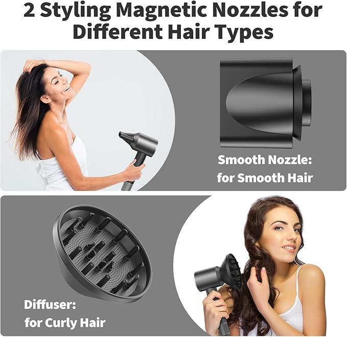 Hair Dryer-110000 RPM High-Speed Ionic Blow Dryer, Brushless Motor, 8 Wind Modes, Magnetic Nozzles & Diffuser, Intelligent Temperature Control, Reduces Frizz & Enhances Shine, Quiet & Fast Drying