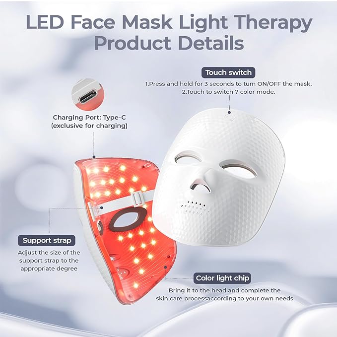 Red Light Therapy for Face,LED Face Mask Light Therapy,USB C Rechargeable,Infrared Light Therapy Mask LED Silicone Mask